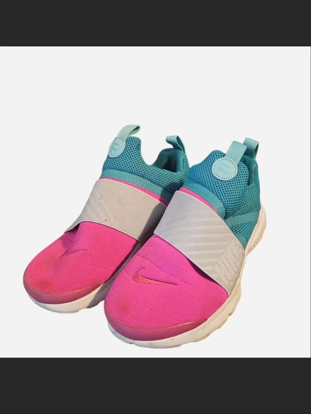Nike Kids Slip-On Sneakers in Pink and Teal with Gray Strap
